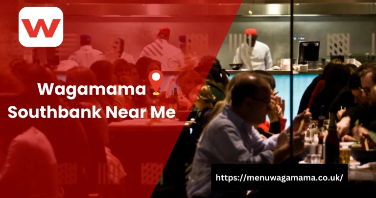 Wagamama Southbank restaurant interior with guests dining and chefs preparing food in an open kitchen.